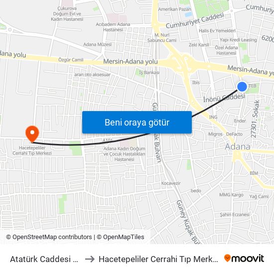 Atatürk Caddesi 1b to Hacetepeliler Cerrahi Tıp Merkezi map