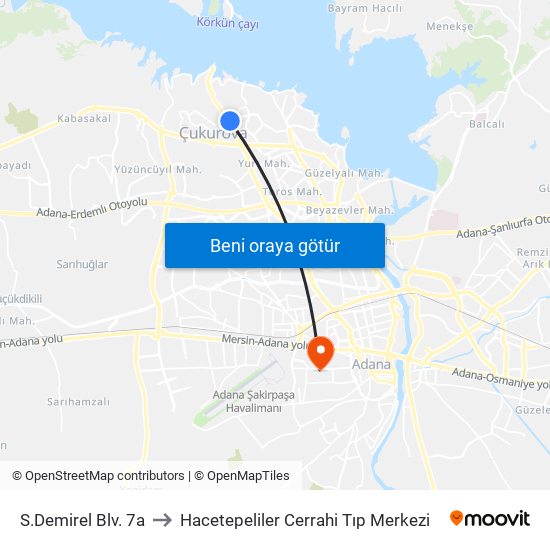 S.Demirel Blv. 7a to Hacetepeliler Cerrahi Tıp Merkezi map