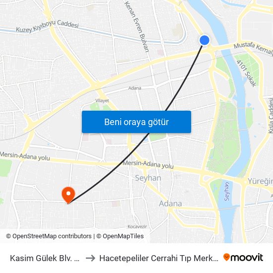 Kasim Gülek Blv. 1b to Hacetepeliler Cerrahi Tıp Merkezi map
