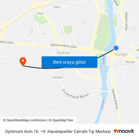 Optimum Avm 1b to Hacetepeliler Cerrahi Tıp Merkezi map
