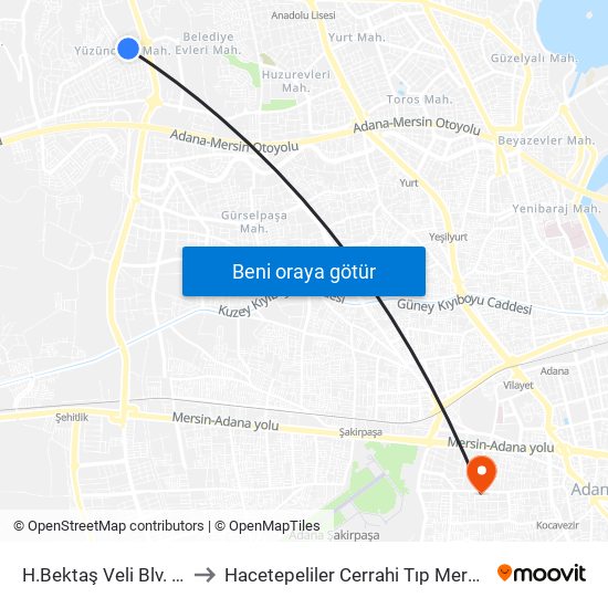 H.Bektaş Veli Blv. 1b to Hacetepeliler Cerrahi Tıp Merkezi map