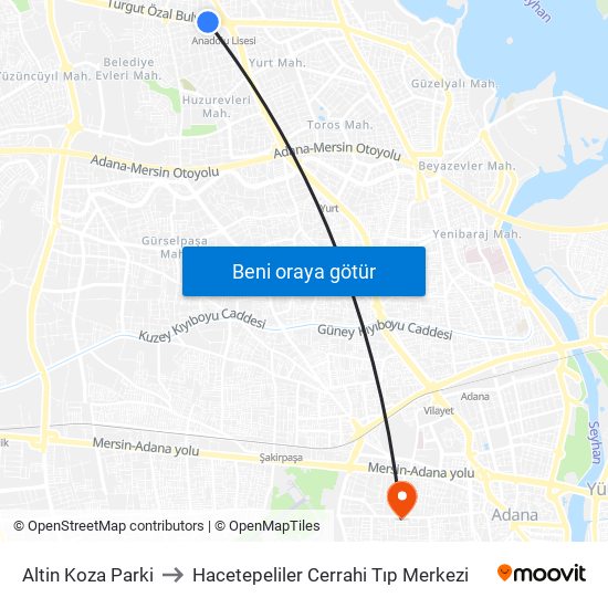 Altin Koza Parki to Hacetepeliler Cerrahi Tıp Merkezi map