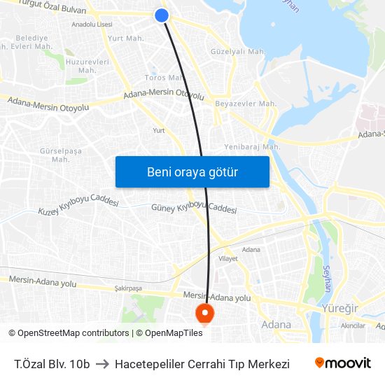 T.Özal Blv. 10b to Hacetepeliler Cerrahi Tıp Merkezi map