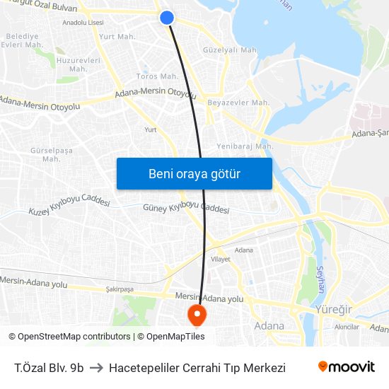 T.Özal Blv. 9b to Hacetepeliler Cerrahi Tıp Merkezi map