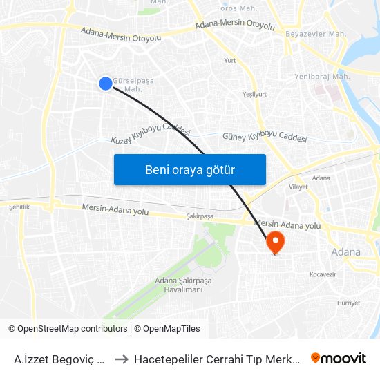 A.İzzet Begoviç 5b to Hacetepeliler Cerrahi Tıp Merkezi map