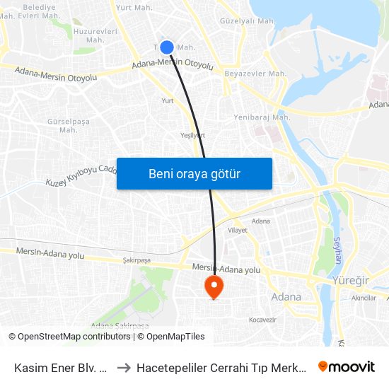 Kasim Ener Blv. 3a to Hacetepeliler Cerrahi Tıp Merkezi map