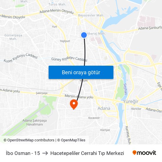 İbo Osman - 15 to Hacetepeliler Cerrahi Tıp Merkezi map