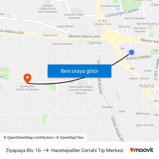 Ziyapaşa Blv. 1b to Hacetepeliler Cerrahi Tıp Merkezi map