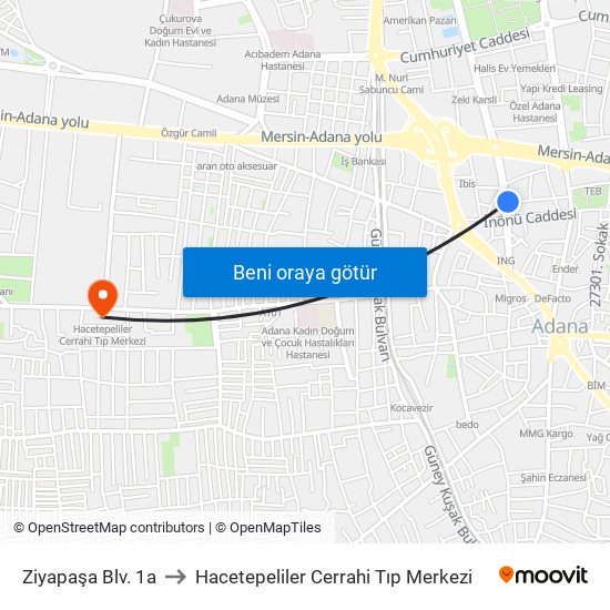 Ziyapaşa Blv. 1a to Hacetepeliler Cerrahi Tıp Merkezi map