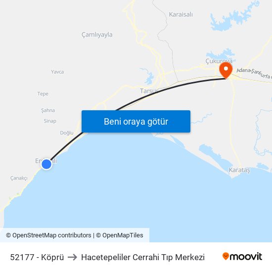52177 - Köprü to Hacetepeliler Cerrahi Tıp Merkezi map