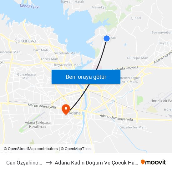 Can Özşahinoğlu Blv. 1a to Adana Kadın Doğum Ve Çocuk Hastalıkları Hastanesi map