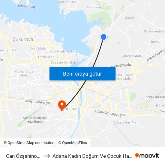 Can Özşahinoğlu Blv. 1b to Adana Kadın Doğum Ve Çocuk Hastalıkları Hastanesi map