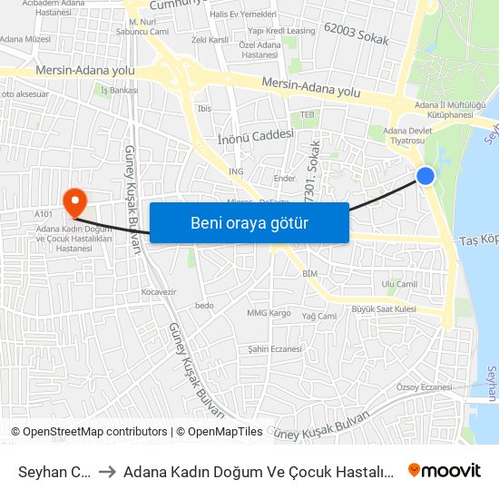 Seyhan Cd. 1a to Adana Kadın Doğum Ve Çocuk Hastalıkları Hastanesi map