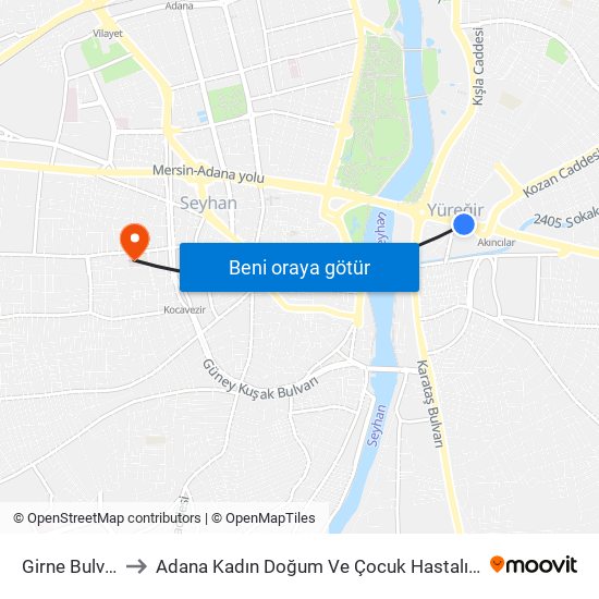 Girne Bulvari 1a to Adana Kadın Doğum Ve Çocuk Hastalıkları Hastanesi map