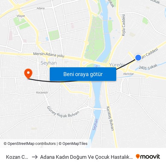 Kozan Cd. 1b to Adana Kadın Doğum Ve Çocuk Hastalıkları Hastanesi map