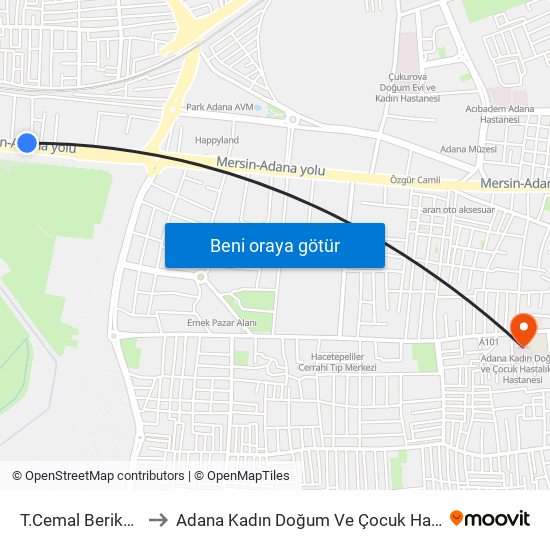 T.Cemal Beriker Blv. 10a to Adana Kadın Doğum Ve Çocuk Hastalıkları Hastanesi map