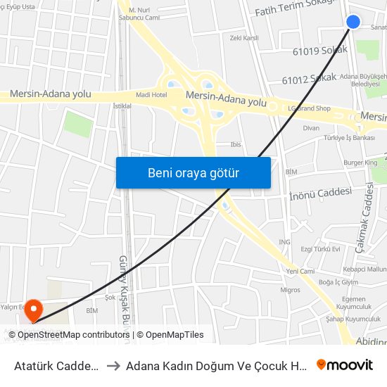 Atatürk Caddesi 2. Durak to Adana Kadın Doğum Ve Çocuk Hastalıkları Hastanesi map