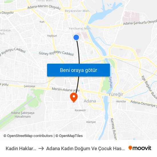 Kadin Haklari Duraği to Adana Kadın Doğum Ve Çocuk Hastalıkları Hastanesi map