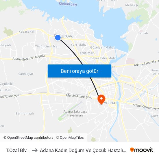 T.Özal Blv. 18b to Adana Kadın Doğum Ve Çocuk Hastalıkları Hastanesi map