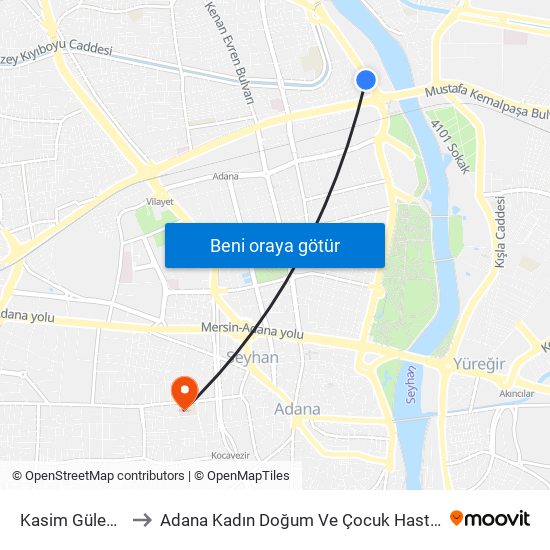 Kasim Gülek Blv. 1b to Adana Kadın Doğum Ve Çocuk Hastalıkları Hastanesi map