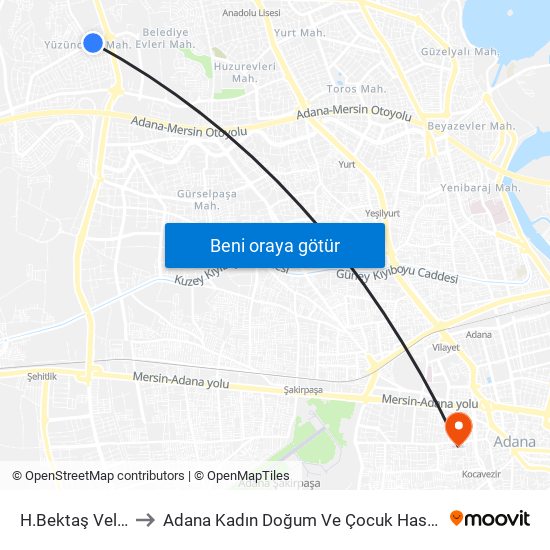 H.Bektaş Veli Blv. 1b to Adana Kadın Doğum Ve Çocuk Hastalıkları Hastanesi map