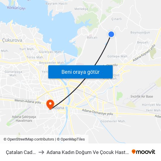 Çatalan Caddesi 6a to Adana Kadın Doğum Ve Çocuk Hastalıkları Hastanesi map