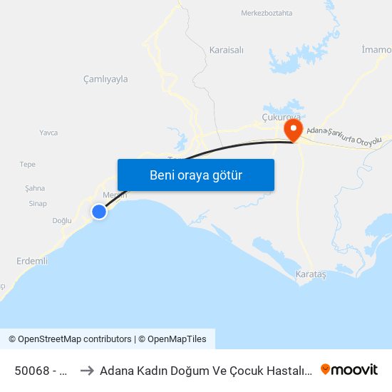 50068 - Çiftyol to Adana Kadın Doğum Ve Çocuk Hastalıkları Hastanesi map