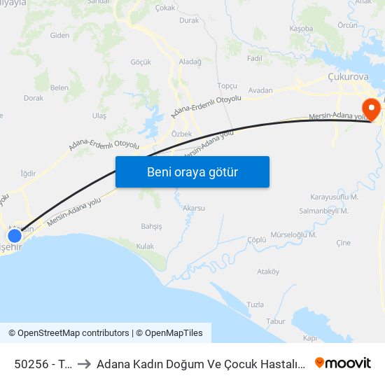 50256 - Tedaş to Adana Kadın Doğum Ve Çocuk Hastalıkları Hastanesi map