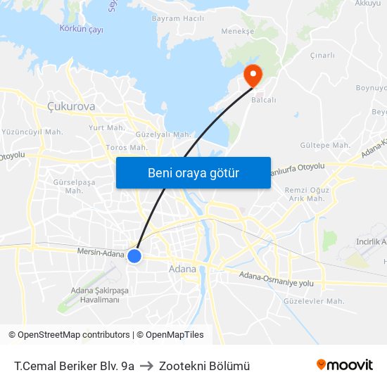 T.Cemal Beriker Blv. 9a to Zootekni Bölümü map