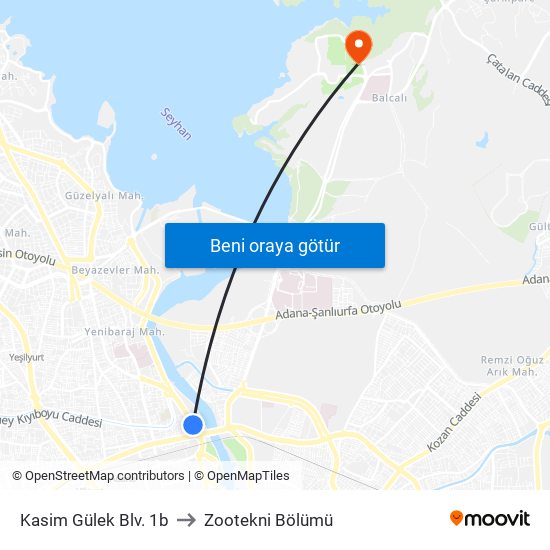 Kasim Gülek Blv. 1b to Zootekni Bölümü map