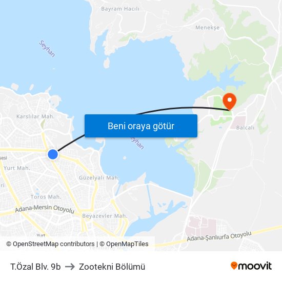 T.Özal Blv. 9b to Zootekni Bölümü map