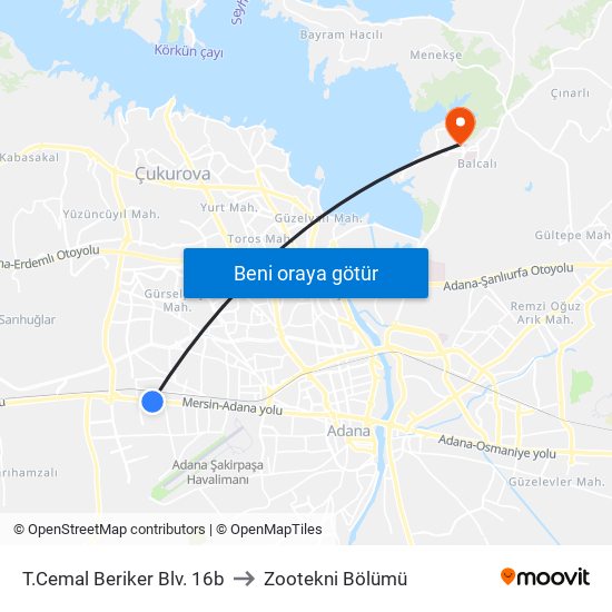 T.Cemal Beriker Blv. 16b to Zootekni Bölümü map