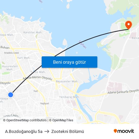 A.Bozdoğanoğlu 5a to Zootekni Bölümü map
