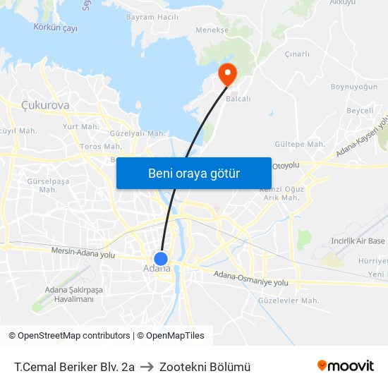 T.Cemal Beriker Blv. 2a to Zootekni Bölümü map