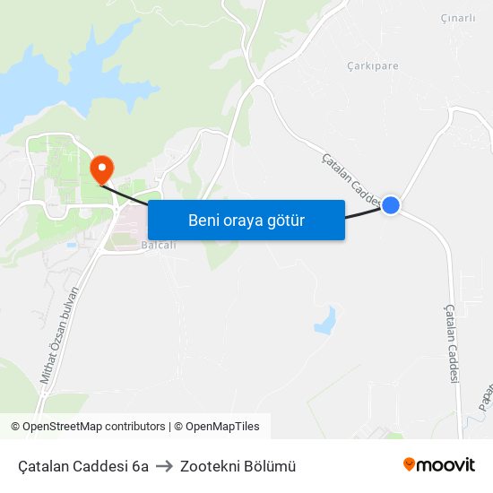 Çatalan Caddesi 6a to Zootekni Bölümü map