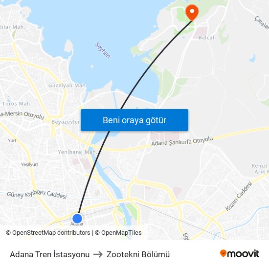 Adana Tren İstasyonu to Zootekni Bölümü map