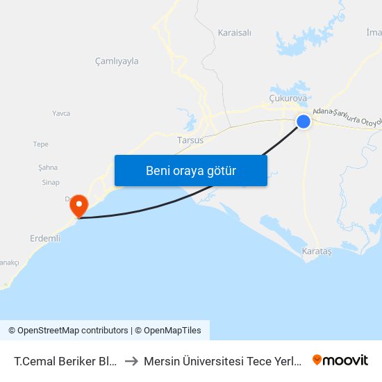 T.Cemal Beriker Blv. 1a to Mersin Üniversitesi Tece Yerleşkesi map