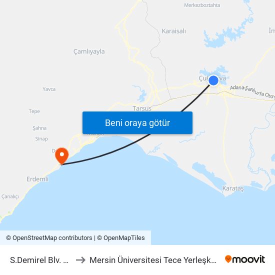 S.Demirel Blv. 7a to Mersin Üniversitesi Tece Yerleşkesi map