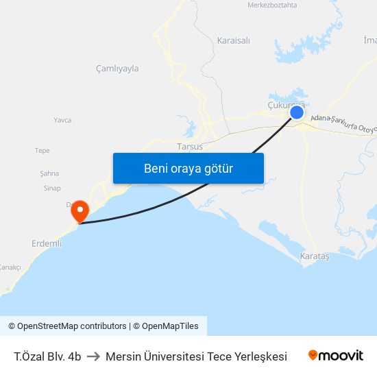 T.Özal Blv. 4b to Mersin Üniversitesi Tece Yerleşkesi map