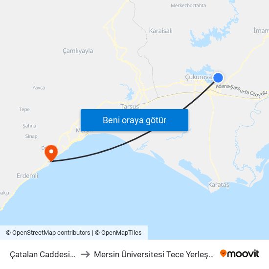 Çatalan Caddesi 4a to Mersin Üniversitesi Tece Yerleşkesi map