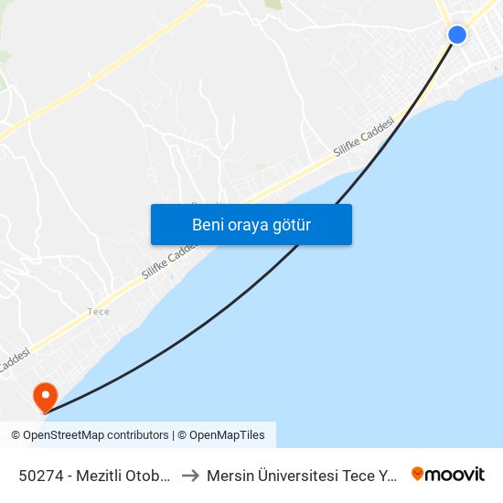 50274 - Mezitli Otoban Yolu to Mersin Üniversitesi Tece Yerleşkesi map