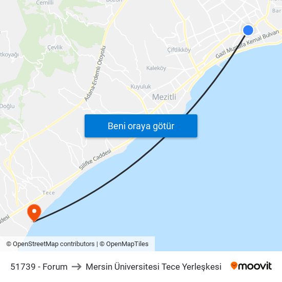 51739 - Forum to Mersin Üniversitesi Tece Yerleşkesi map