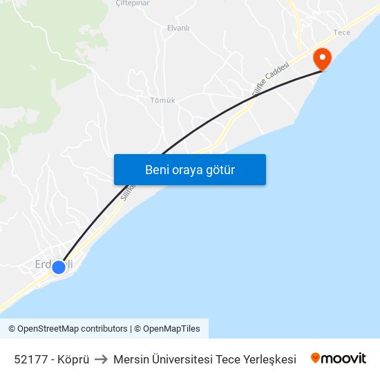 52177 - Köprü to Mersin Üniversitesi Tece Yerleşkesi map