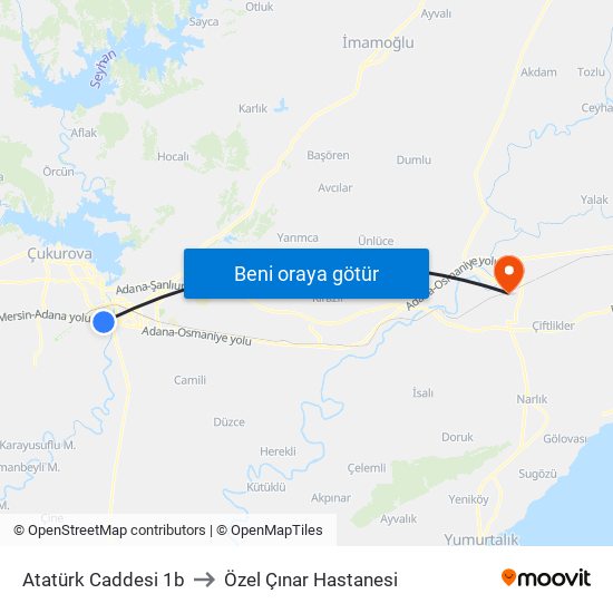 Atatürk Caddesi 1b to Özel Çınar Hastanesi map