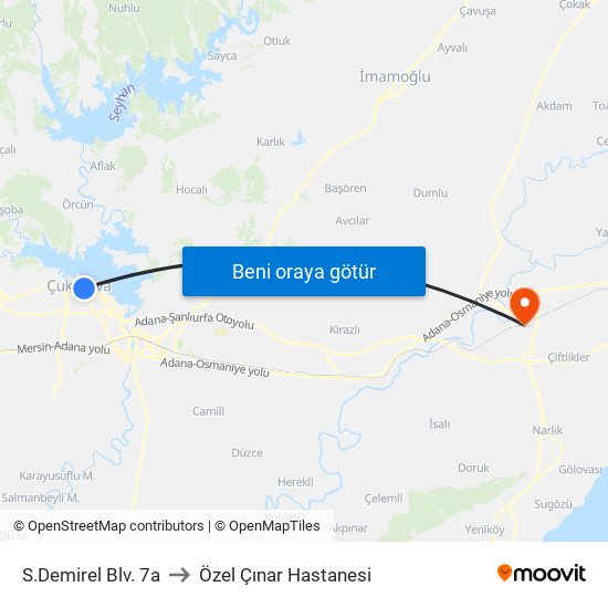 S.Demirel Blv. 7a to Özel Çınar Hastanesi map