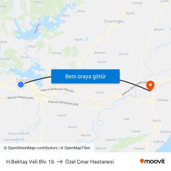 H.Bektaş Veli Blv. 1b to Özel Çınar Hastanesi map