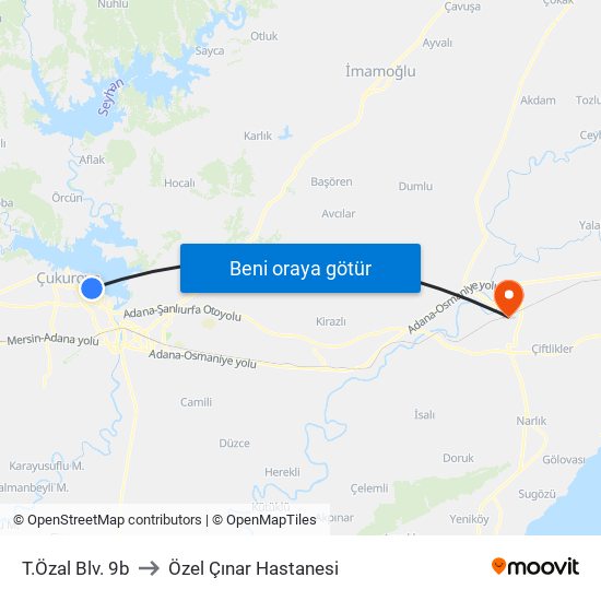 T.Özal Blv. 9b to Özel Çınar Hastanesi map
