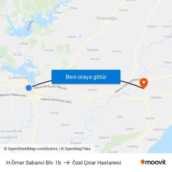 H.Ömer Sabanci Blv. 1b to Özel Çınar Hastanesi map