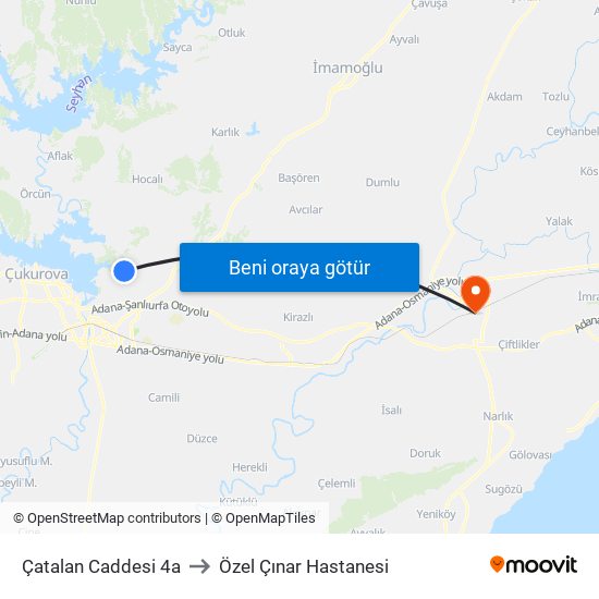 Çatalan Caddesi 4a to Özel Çınar Hastanesi map