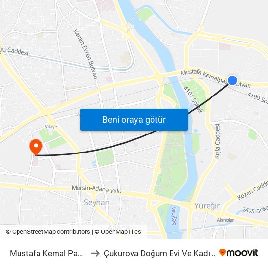 Mustafa Kemal Paşa Blv. 9b to Çukurova Doğum Evi Ve Kadın Hastanesi map